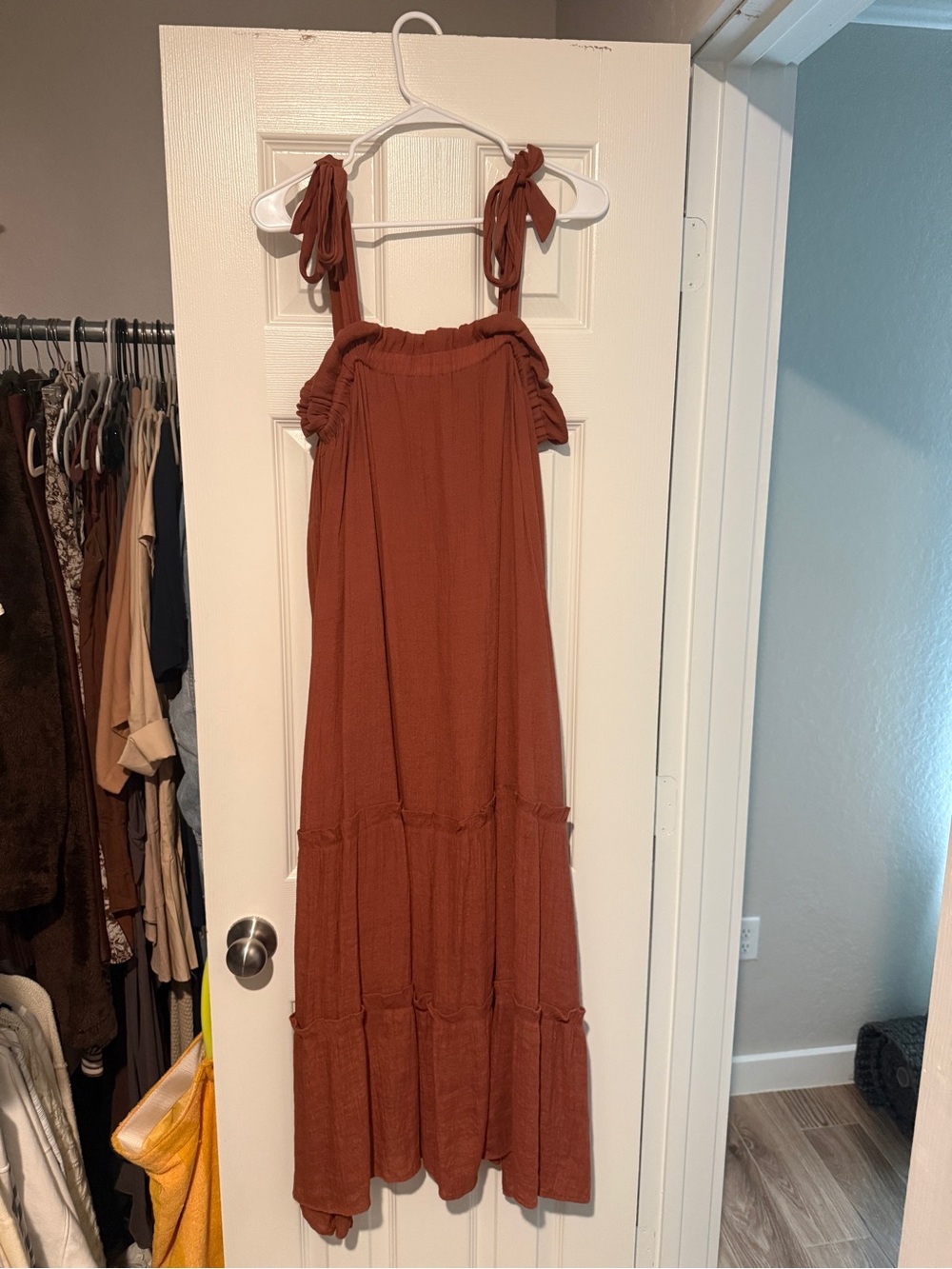 Blu Pepper Tie-Shoulder Maxi Dress in Rust
